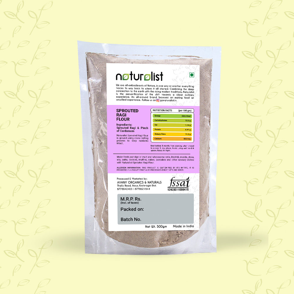 Naturalist Sprouted Ragi Flour - 1 Kg Pack of 2 (500 Grams Each)