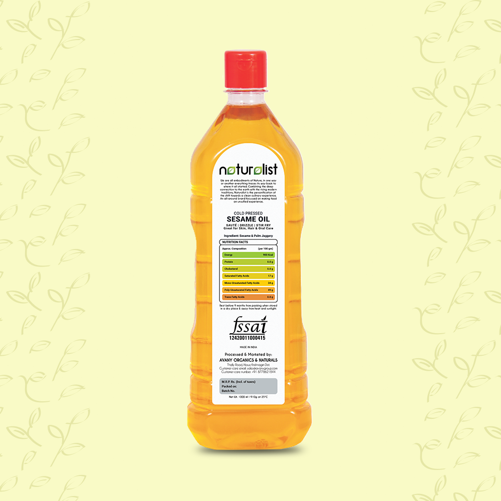 Cold Pressed Sesame/Gingelly Oil - 1 Litre